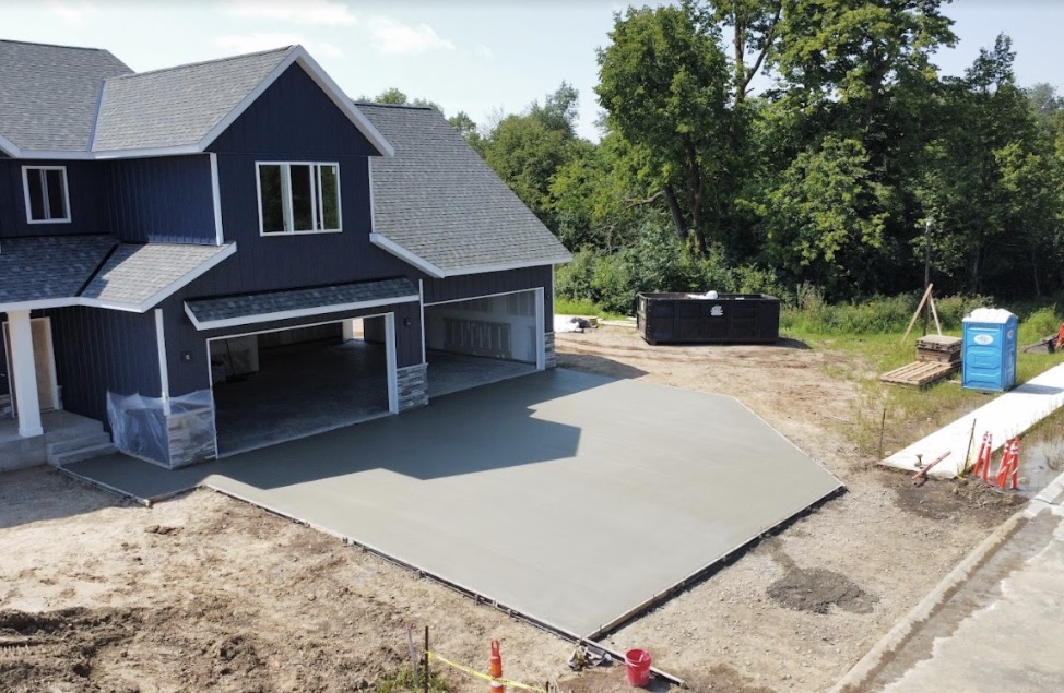 Freshly poured concrete driveway